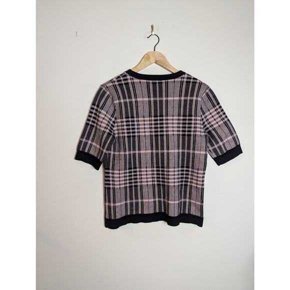NWOT Tahari Pink and Black Plaid Short Sleeve Sweater - Picture 6 of 6